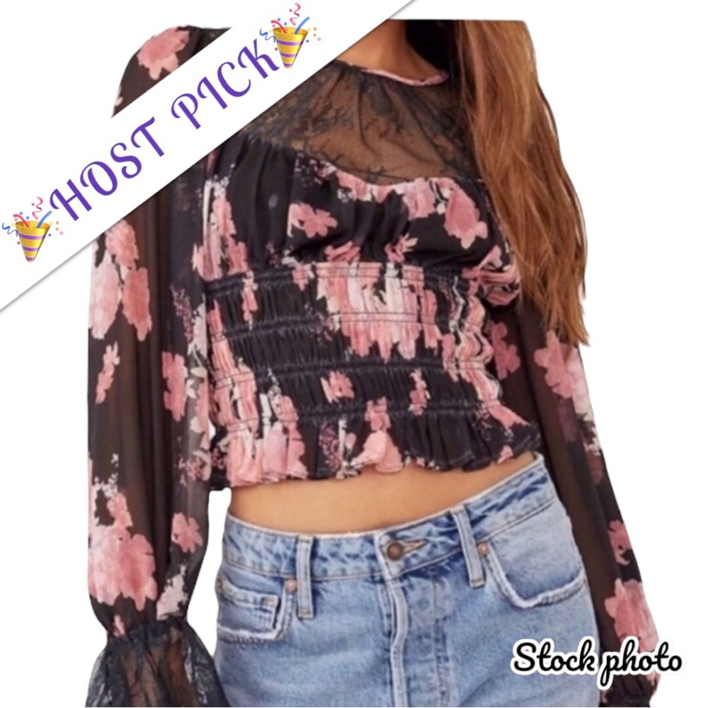 • New • Free People Daphne Blouse Black Floral NWT Multi-Winner Host Pick